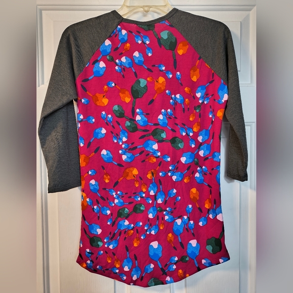 LuLaRoe Women's Top Multicolor Floral on Pink with Gray Sleeves XXS - Picture 3 of 3